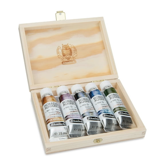 Schmincke Horadam Aquarell Artist Watercolor - Tundra, Supergranulation, Wood Box, Set of 5, 15 ml, Tubes