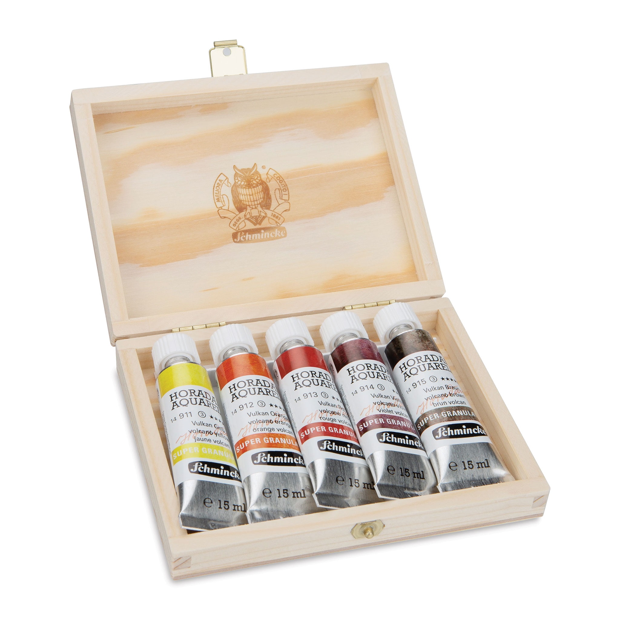 Schmincke Horadam Aquarell Artist Watercolor - Volcano, Supergranulation, Wood Box, Set of 5, 15 ml, Tubes