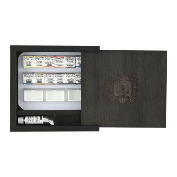 Schmincke Horadam Watercolor Set - Exclusive Limited Edition Wooden Box -12 Half Pans, 5ml Titanium White, 3 Empty Pans, Made in Germany for professionals, artists, painters