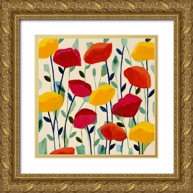 Schmitt, Carrie 15x15 Gold Ornate Wood Framed with Double Matting Museum Art Print Titled - Cheerful Poppies