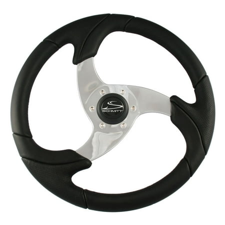 Ongaro Folletto 14.2 Black Poly Steering Wheel w/ Polished Spokes and Black Cap - Fits 3/4 Tapered Shaft Helm