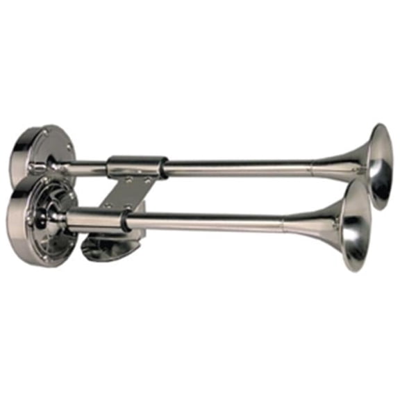Schmitt & Ongaro Marine  Deluxe Stainless Steel Shorty Dual Trumpet Horn - 12V