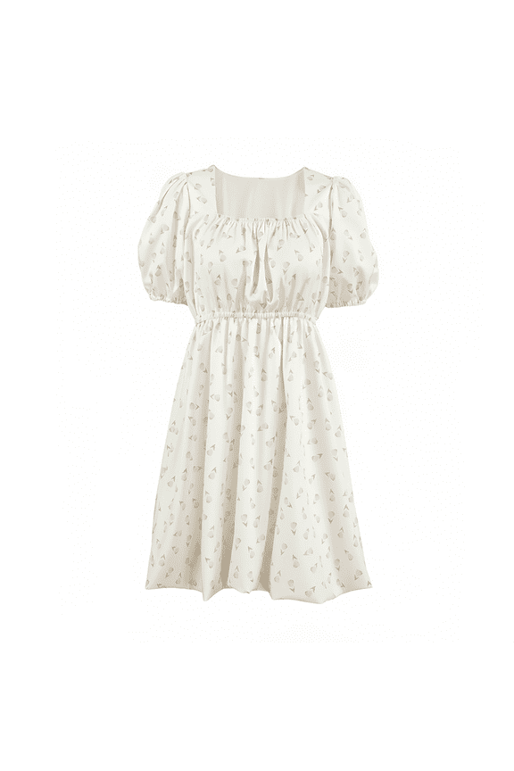 Women Dress Women Summer Short Sleeve Floral Dresses ,White, Size M