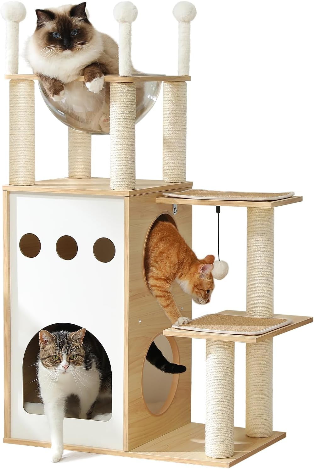 Schnappi 42.5" Wooden Cat Tower with Scratching Post Indoor Cat Tree