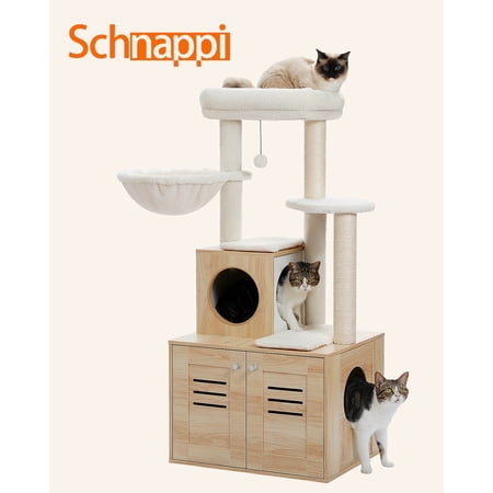 Schnappi 50" High Wood Cat Condo with Litter Box Included-Modern Cat Tree Beige