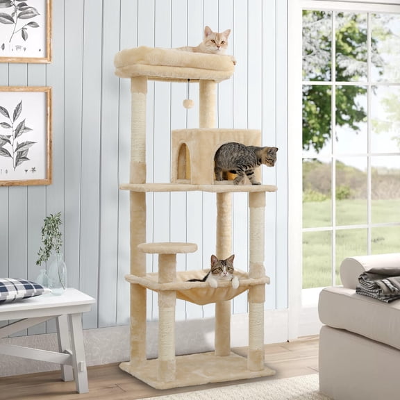 Schnappi 56.3" Plush Sisal Scratcher with 2 Door Condo House Cat Tree