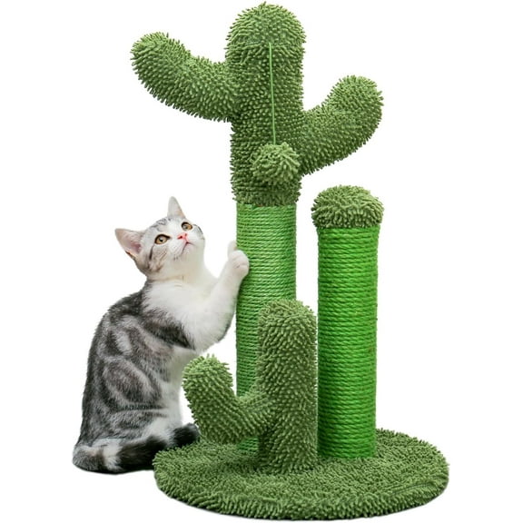 Schnappi Cat Scratching Post Cactus Cat Scratcher Featuring with 3 Scratching Poles and Dangling Ball-Medium 27 Inches