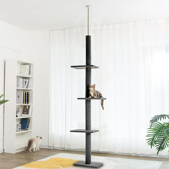 Schnappi Floor standing 3-tier cat tree with adjustable height (89.9''-107.9'' inches) for indoor cats
