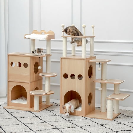 Schnappi Two Wooden Luxury Cat Tree or Condo(Beige)