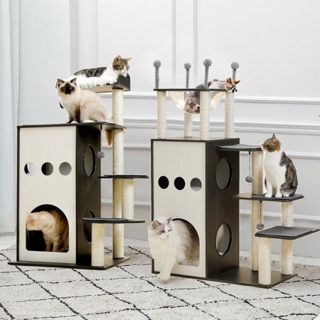 Schnappi Two Wooden Luxury Cat Tree or Condo (Black)