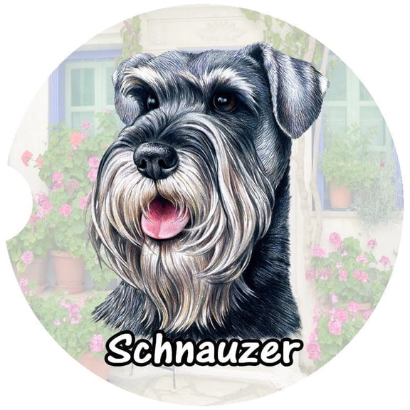 Schnauzer Car Coaster, Absorbent Stoneware Car Cup Holder Coaster, Set of 2