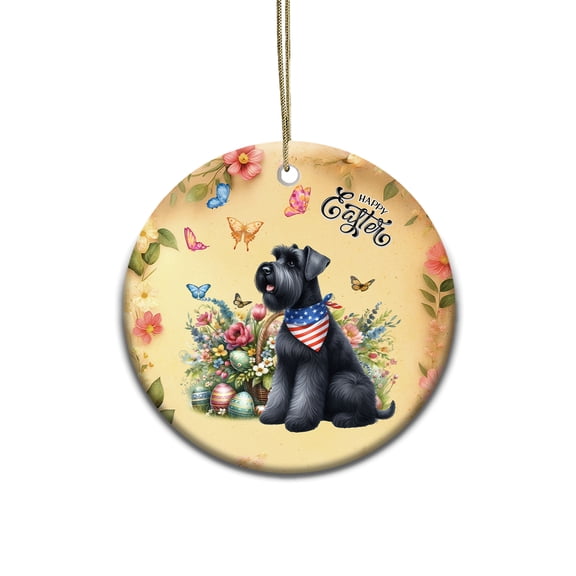 Schnauzer Celebrates Spring and Enjoys a Happy Easter Ceramic Round Ornament Miniature Schnauzer Dog Lover Home Tree Decor - 02001