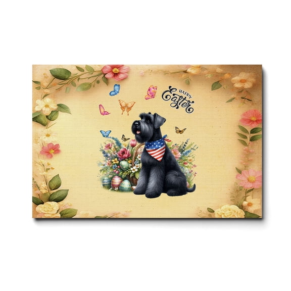 Schnauzer Celebrates Spring and Enjoys a Happy Easter Horizontal Matte Canvas Poster Miniature Schnauzer Dog Lover Wall Art Home Decor - 02001