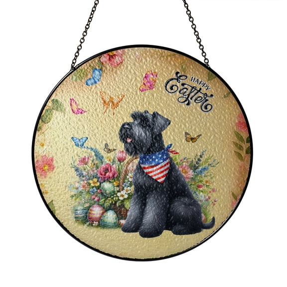 Schnauzer Celebrates Spring and Enjoys a Happy Easter Stained Glass Suncatcher Miniature Schnauzer Dog Lover Window Hanging Sign Decor - 02001