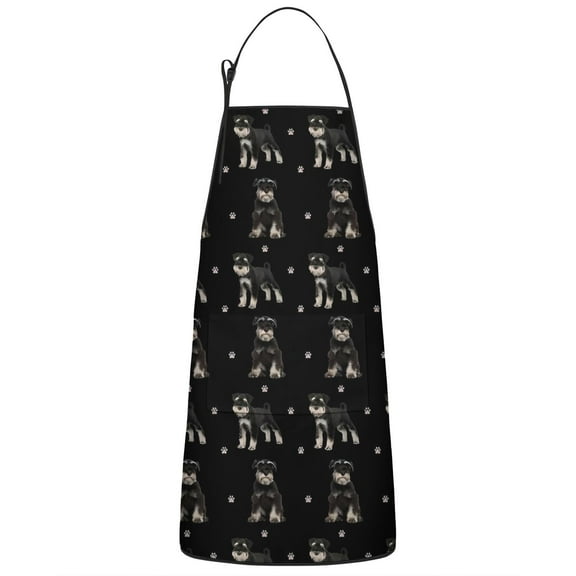 Schnauzer Dog Apron-Garden Aprons for Women with Pockets-Cotton Linen Waterproof Kitchen Cooking Gardening Aprons Adjustable for Kitchen,Cooking,BBQ and Salon 33x27 Inch