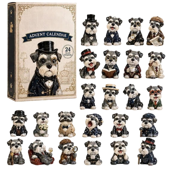 Schnauzer Dog Christmas Advent Calendar 2026, 24 Days Xmas Countdown Calendar, 2D Dapper Schnauzer Dog Ornaments, Vintage Christmas Tree Decorations, Xmas Gifts for Schnauzer Dog Lovers