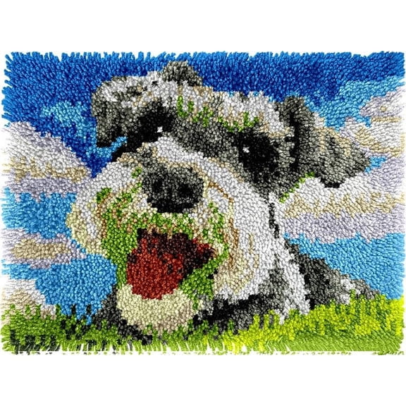 Schnauzer Dog Easy DIY Latch Hook Rug Kits DIY Tapestry Crochet Hooking Mat Making Kits With Printed Pattern Canvas Needlework Kits 52x38cm n-81)
