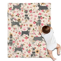 Schnauzer Dog and Flower Floral Blanket,Comfortable Soft Flannel Throw Blanket,All Season,Warm Lightweight Blankets for Sofa Bed Couch Living Room Chair,30"x40"(80x100cm)