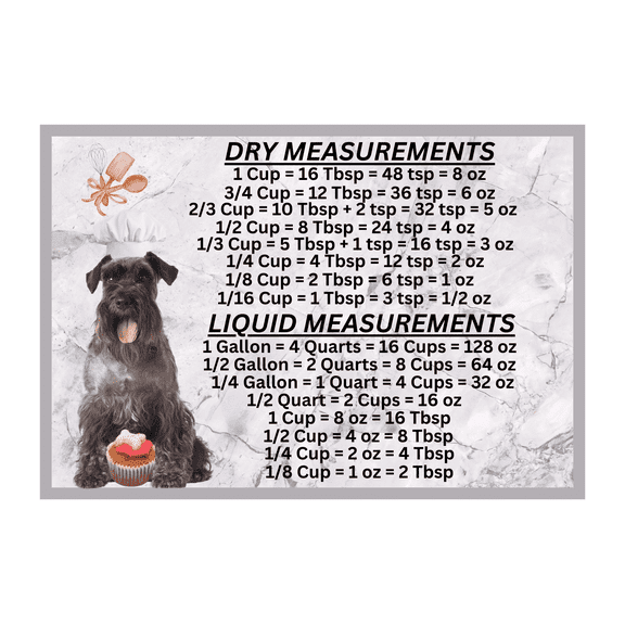 Schnauzer Dog Measuring Chart Magnet Kitchen Baking Guide