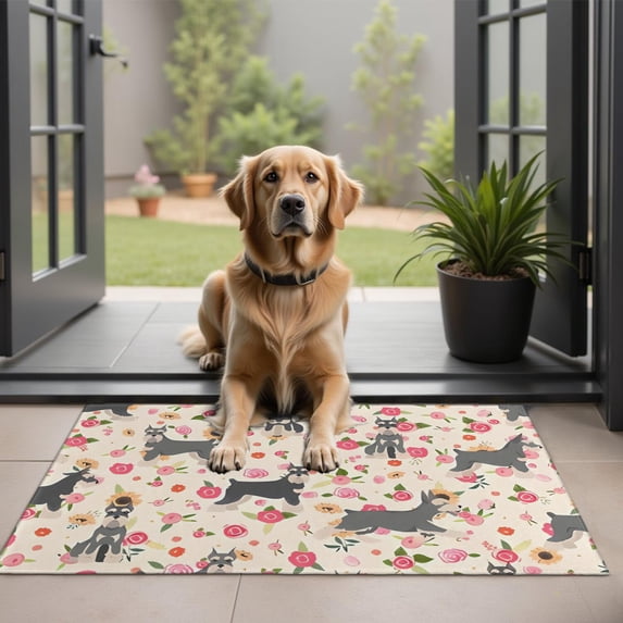 Schnauzer Dog and Pioneer Flower Door Rugs,Washable Non Slip Door Mats Indoor,Decorative Door Mats,Entry Mat Indoor for Entrance,Bedroom,Kitchen,Bathroom,20"x32"
