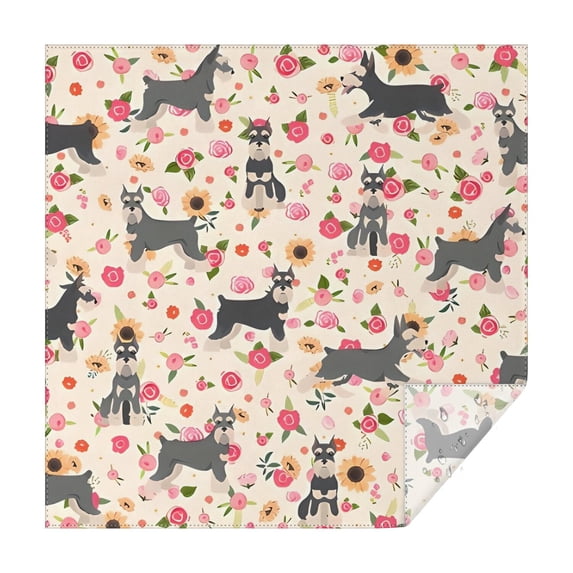 Schnauzer Dog and Pioneer Flower Square Tablecloth,Waterproof Square Table Cover,Wipeable Spillproof Washable Table Cover for Home Kitchen Party Decor 52"x52"(132x132cm)