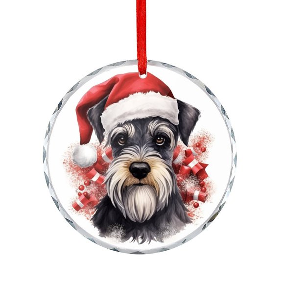 Schnauzer Dog Wear Santa Hat Crystal Glass Ornament Hanging Ornaments for Holiday Decoration for Dog Lover Holiday Ornaments for Family Couples Friends