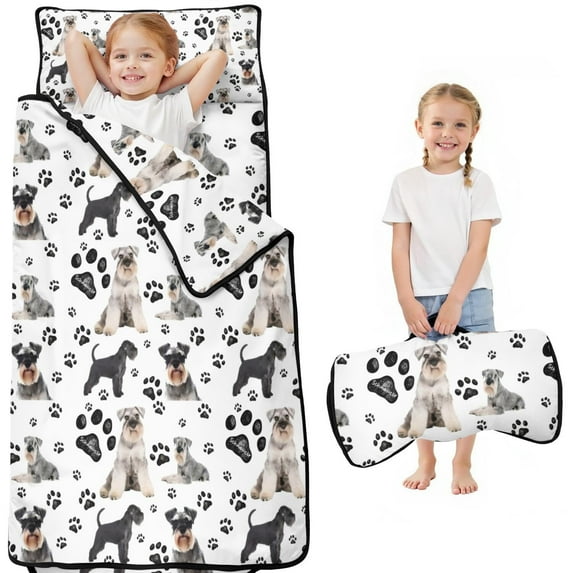 Schnauzer Dog and Footprints Toddler Nap Mats for Kids Preschool,Sleeping Mat Bag or Kids,Toddler Sleeping Bag,Toddler Nap Mat or Daycare