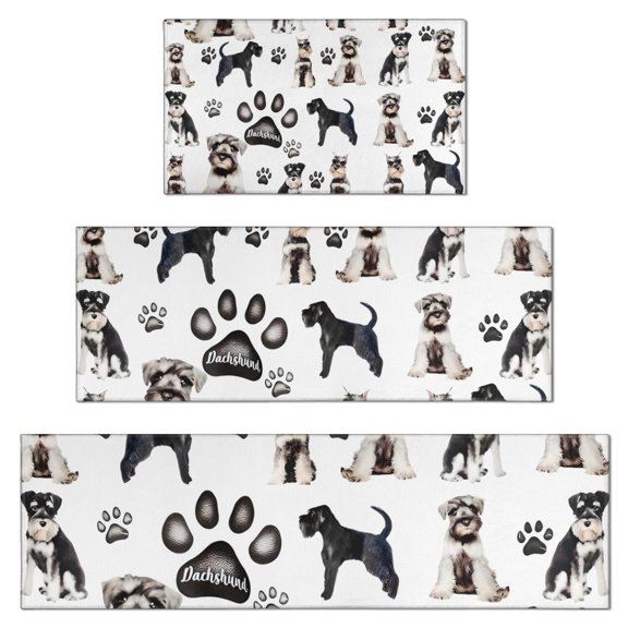 Schnauzer Dogs Kitchen Rugs Sets Of 3,Kitchen Runner Rugs Non Skid Washable,Decorative Kitchen Floor Mats for Kitchen,Sink,Laundry,17"x30"+ 17"x47" + 17"x59"
