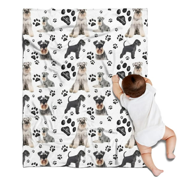 Schnauzer Dogs with Paw Blanket,Comfortable Soft Lamb Wool Throw Blanket,All Season,Warm Lightweight Blankets for Sofa Bed Couch Living Room Chair,30"x40"