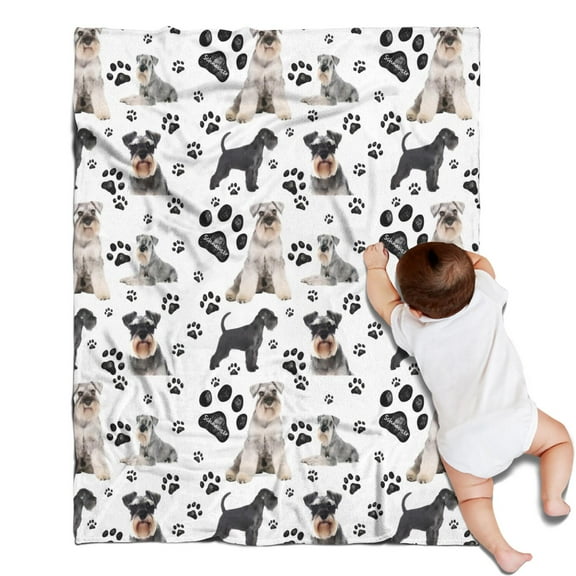 Schnauzer Dogs with Paw Blanket,Comfortable Soft Lamb Wool Throw Blanket,All Season,Warm Lightweight Blankets for Sofa Bed Couch Living Room Chair,30"x40"