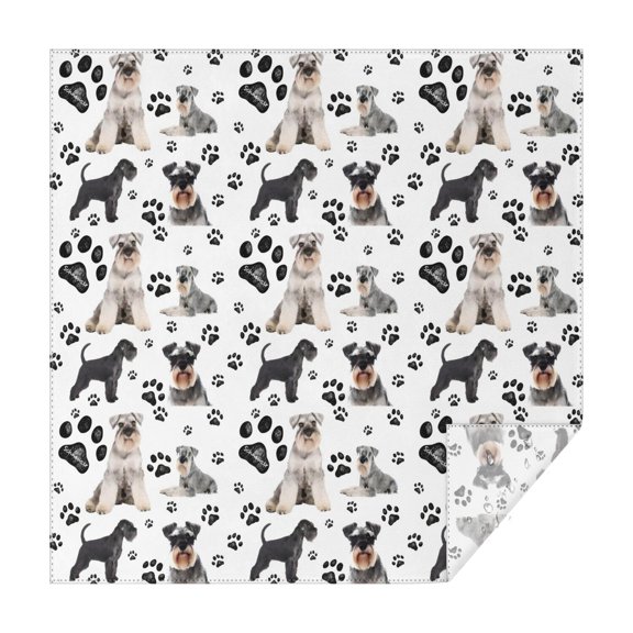 Schnauzer Dog and Footprints Square Tablecloth,Waterproof Square Table Cover,Wipeable Spillproof Washable Table Cover for Home Kitchen Party Decor 52"x52"(132x132cm)