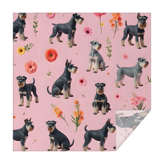 Schnauzer Dogs and Pioneer Flower Square Tablecloth,Waterproof Square Table Cover,Wipeable Spillproof Washable Table Cover for Home Kitchen Party Decor 42"X42"(107x107cm)