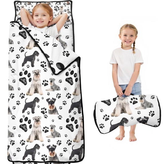 Schnauzer Dogs with Paw Toddler Nap Mats for Kids Preschool,Sleeping Mat Bag or Kids,Toddler Sleeping Bag,Toddler Nap Mat or Daycare