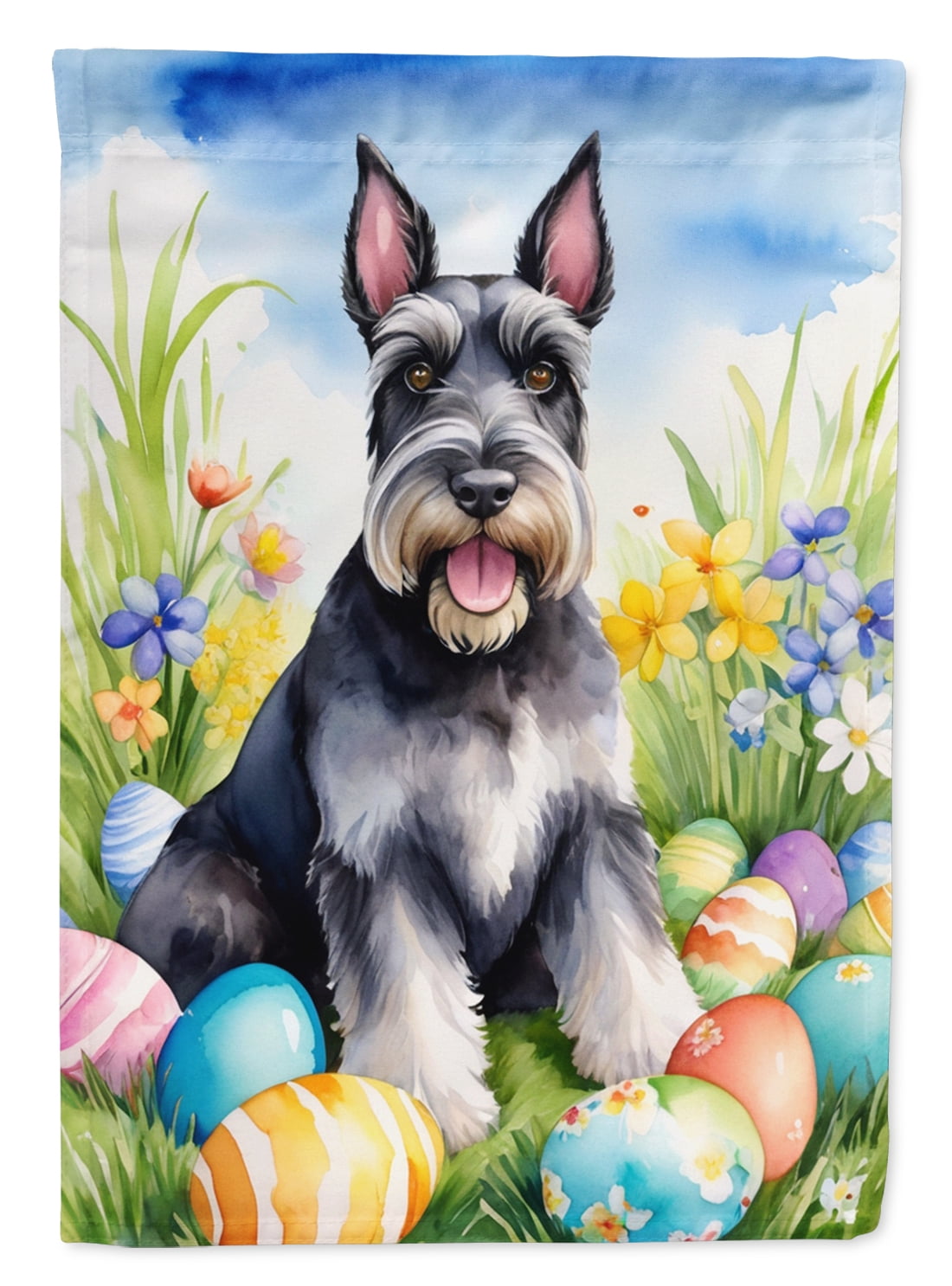 Schnauzer Easter Egg Hunt House Flag 28 in x 40 in