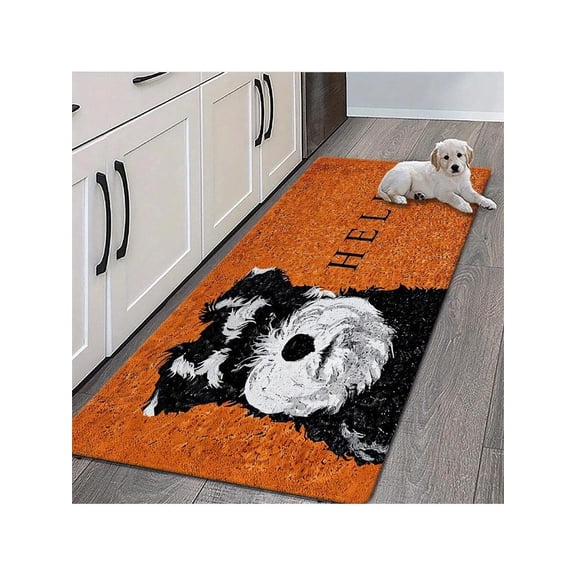 Schnauzer Face Hello Welcome Mat - Orange One Piece 45x120cm Non-Slip Indoor/Outdoor Floor Mat