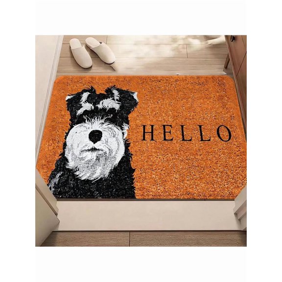 Schnauzer Face Welcome Doormat With Hello Text - Orange 50x80cm Non-Slip Indoor/Outdoor Mat