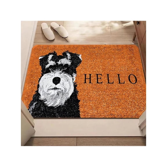 Schnauzer Face Welcome Doormat With Hello Text - Orange 50x80cm Non-Slip Indoor/Outdoor Mat