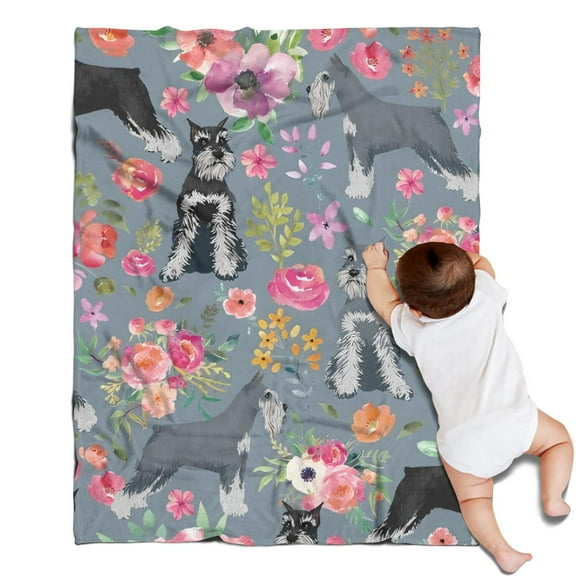 Schnauzer and Flower Blanket,Comfortable Soft Flannel Throw Blanket,All Season,Warm Lightweight Blankets for Sofa Bed Couch Living Room Chair,30"x40"(80x100cm)