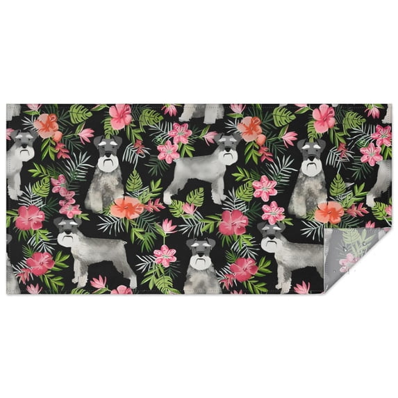 Schnauzer with Pioneer Flower Rectangle Tablecloth 60"x120",Waterproof Polyester Rectangle Table Cloth, Wipeable Spillproof Polyester Tablecloth for Dining, Camping, Indoor and Outdoor