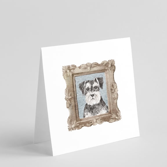 Schnauzer Grey Front View Square Greeting Cards and Envelopes Pack of 8 5 in x 5 in