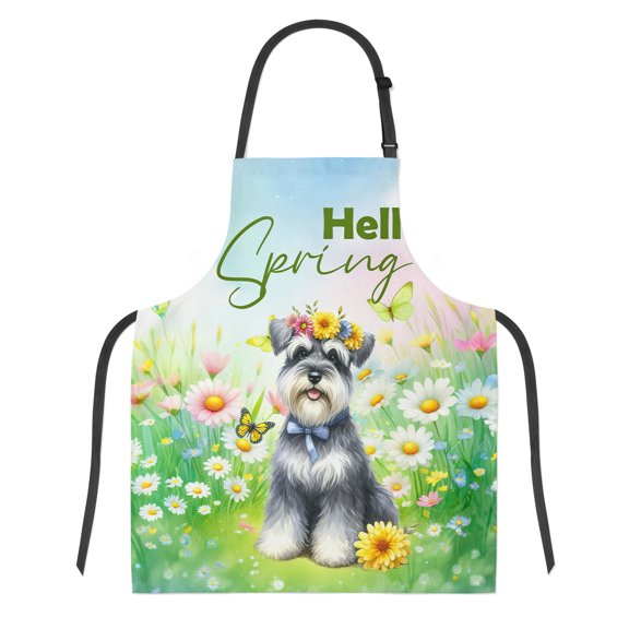 Schnauzer Hello Spring Time Flower Floral Nature Apron Miniature Schnauzer Dog Lover for Cooking Grilling Baking Painting Gardening - 02031