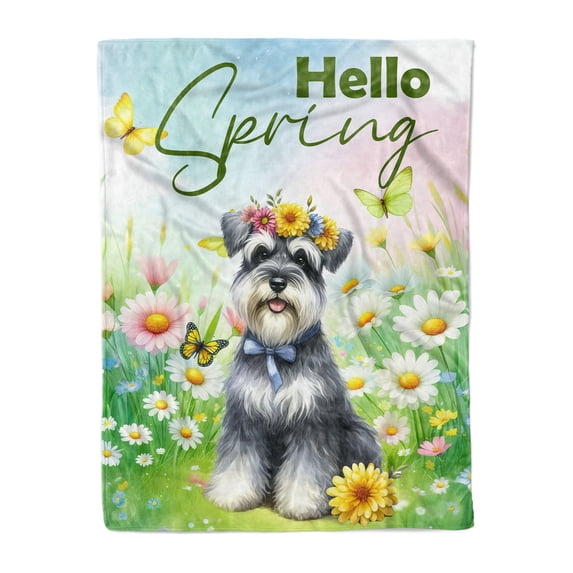Schnauzer Hello Spring Time Flower Floral Nature Cozy Fleece Blanket Miniature Schnauzer Dog Lover Warm Soft Throw Blanket - 02031