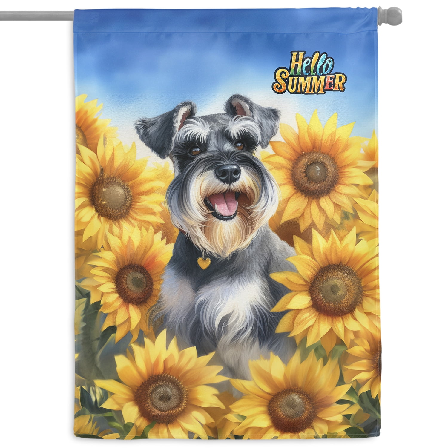 Schnauzer Hello Summer Sunshine Sunflowers Spring Retro Vintage House Flag 28x40in Double Sided Miniature Schnauzer Dog Lover Outdoor Decor - 00008