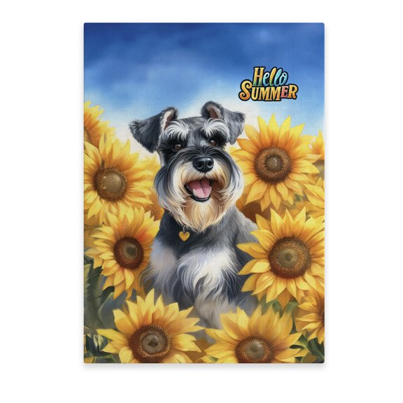 Schnauzer Hello Summer Sunshine Sunflowers Spring Retro Vintage Vertical Matte Canvas Poster Miniature Schnauzer Dog Lover Wall Art Home Decor - 00008