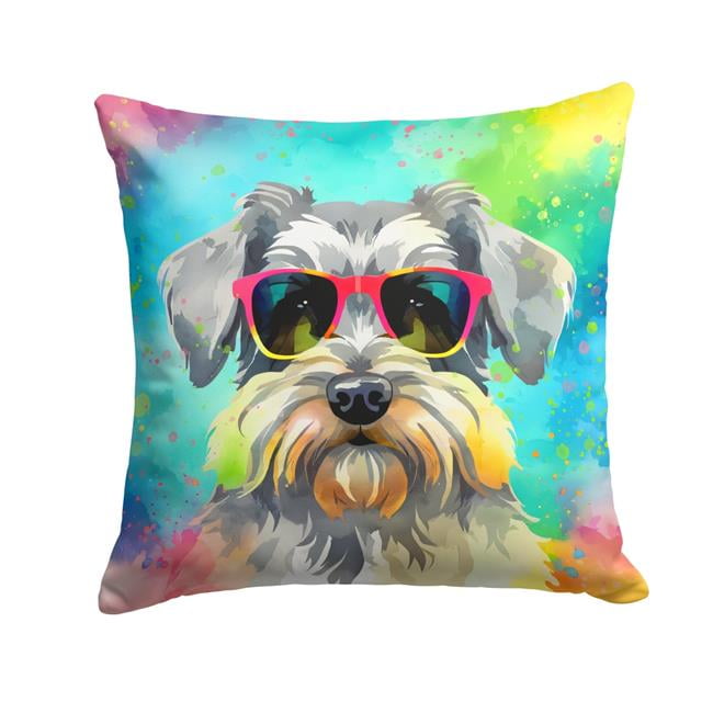 Schnauzer Hippie Dawg Fabric Decorative Pillow 18 in x 18 in