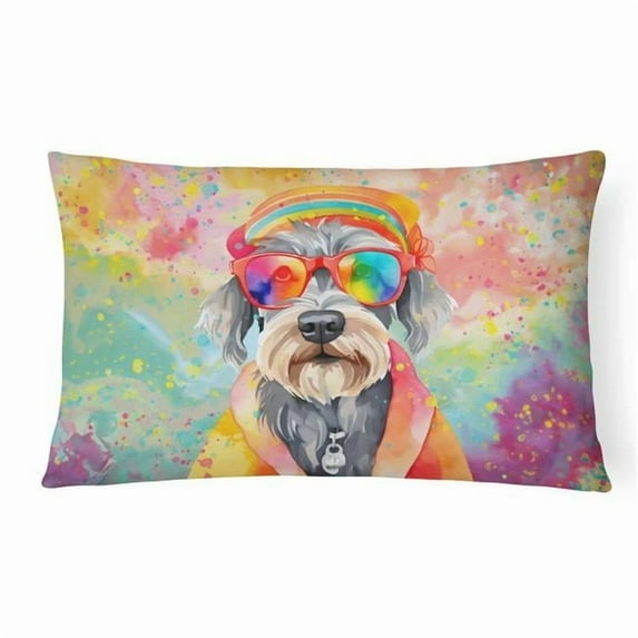 Schnauzer Hippie Dawg Fabric Decorative Pillow 12 in x 16 in