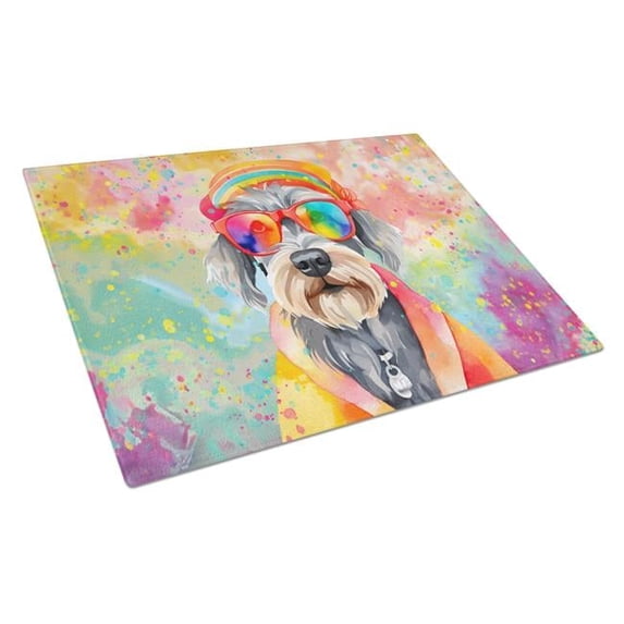 Schnauzer Hippie Dawg Glass Cutting Board Large 12 in x 15 in