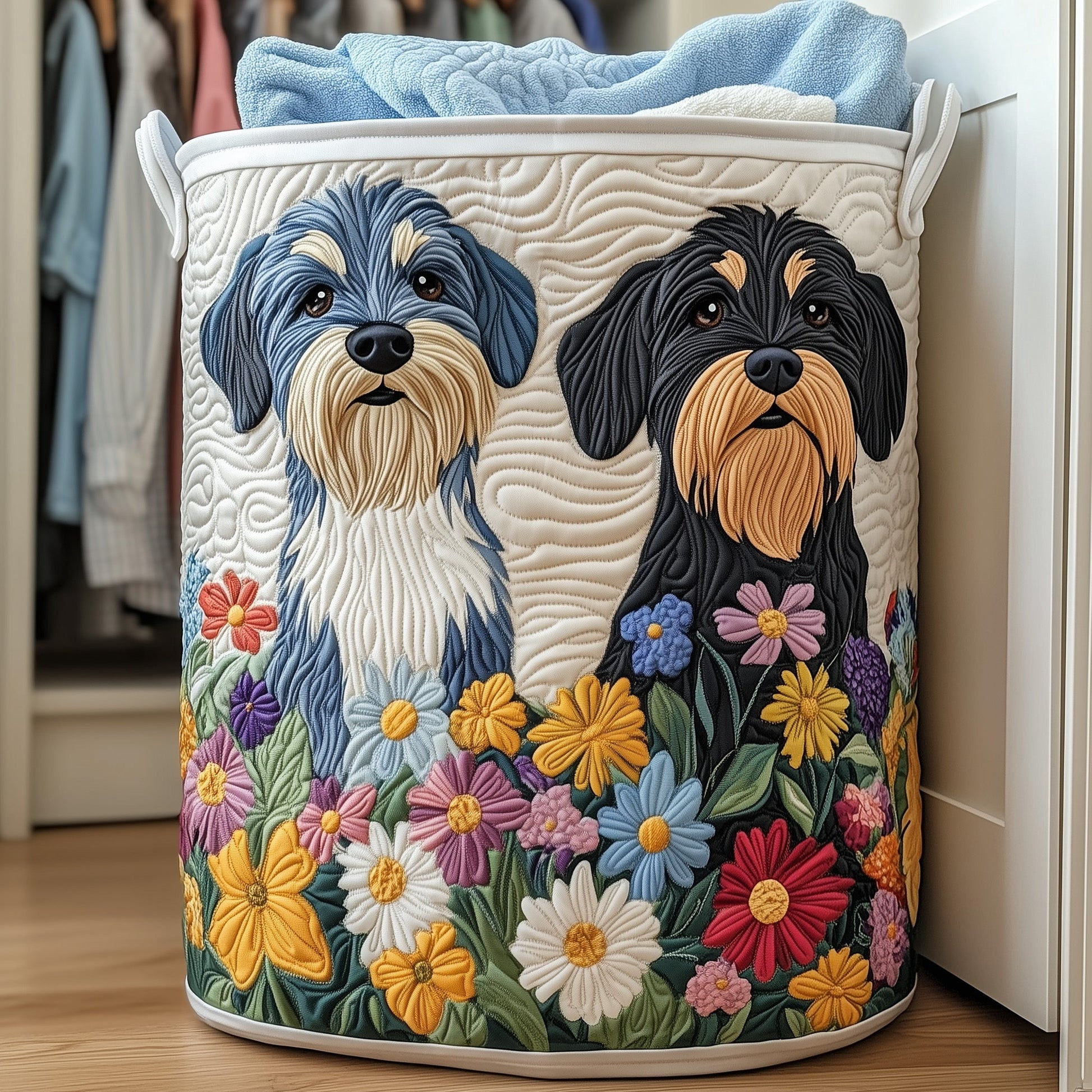 Schnauzer Joy Quilted Laundry Basket, Storage Bin Laundry Basket Fabric, House Storage Hamper, Mother Day's Gift Ideas