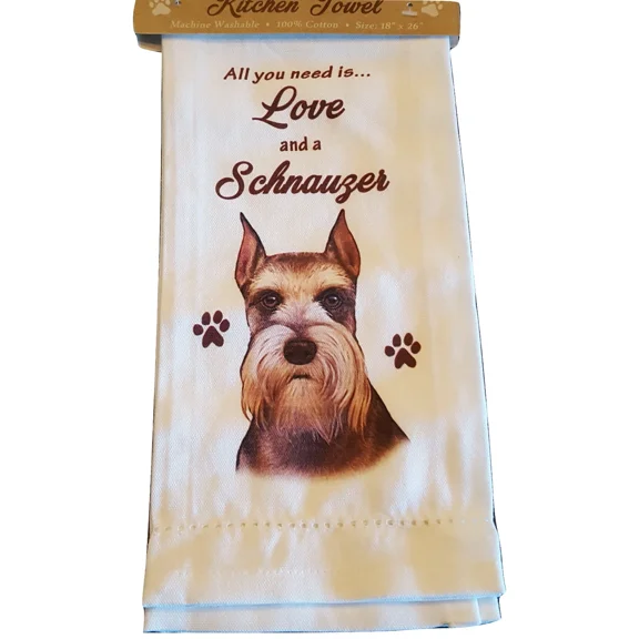 Schnauzer Kitchen Dish Towel Dog Pet Theme All You Need Is Love Cotton 18X26