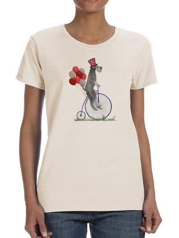 Schnauzer On Penny Farthing T-Shirt Women -Fab Funky Designs, Female 3X-Large